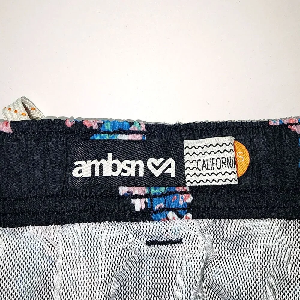 AMBSN California Men's Black Floral Swim Trunks Lined Size S